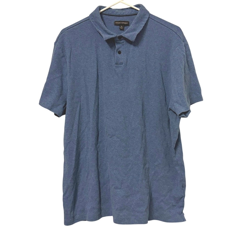 Banana Republic Mens Blue Heathered Cotton Short Sleeve Polo Shirt XXL